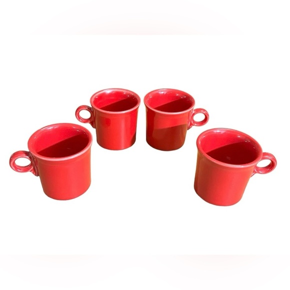 FIESTAWARE set of 4 NWOT Scarlet Red Ceramic Coffee Mug Set O Ring handle - Picture 1 of 5